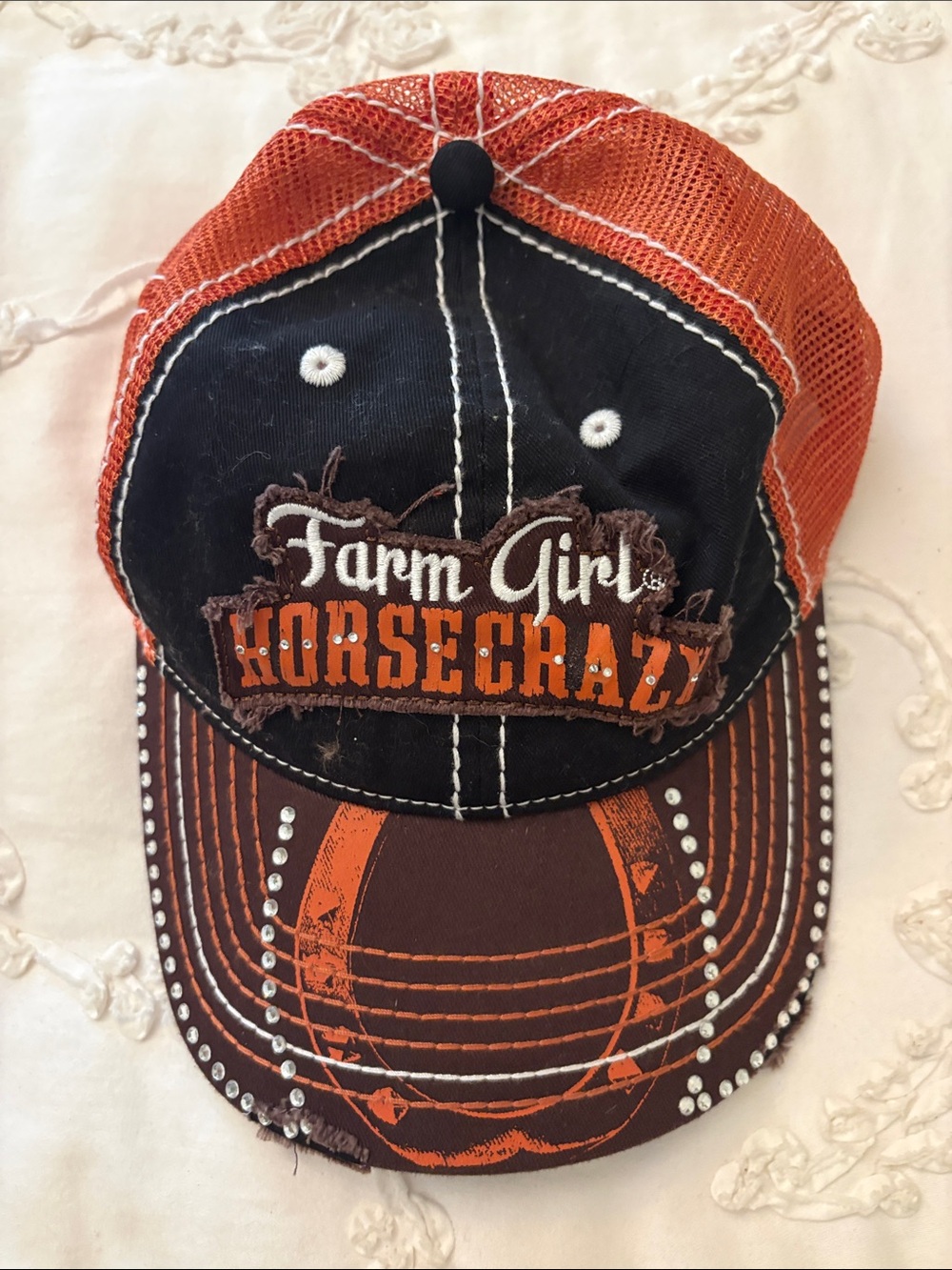 Farm Girl 'Horsecrazy' Orange & Black Trucker Hat